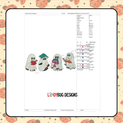Halloween Reading Ghost Embroidery Design - Image 3