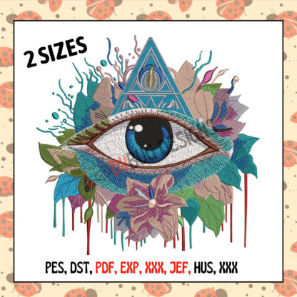 Floral Eye Machine Embroidery Design, available in various sizes and formats, perfect for t-shirts, jackets, and bags