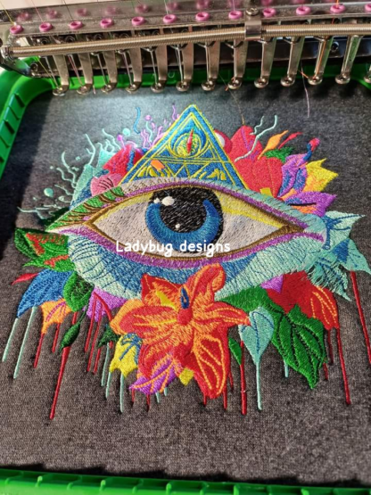 Floral Eye Machine Embroidery Design, available in various sizes and formats, perfect for t-shirts, jackets, and bags