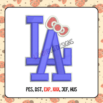 LA Flower Bow Hat Embroidery Design for stylish caps. Fully digitized, compatible with all embroidery machines, and available for instant download.