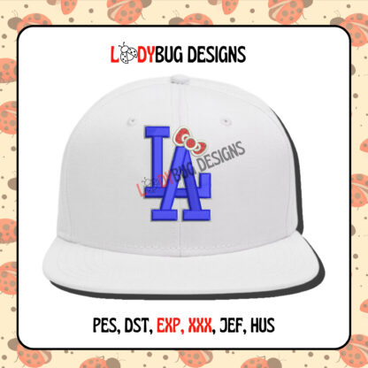 LA Flower Bow Hat Embroidery Design for stylish caps. Fully digitized, compatible with all embroidery machines, and available for instant download.