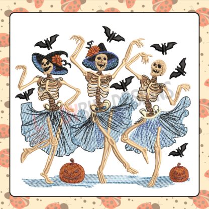 Halloween Dancing Skelton Embroidery Design