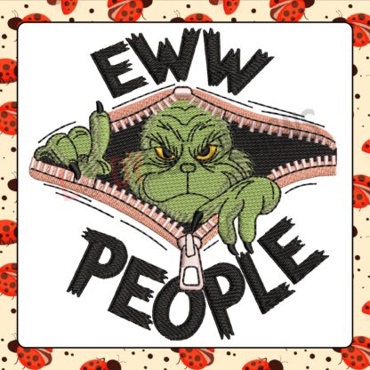 Add some holiday sass with The Ladybug Designs' "Eww People" Grinch Machine Embroidery Design! Perfect for clothing, accessories, and decor, this playful design captures the Grinch’s grumpy charm. Ready for instant download and easy stitching.