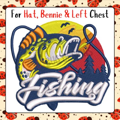 Capture the spirit of the outdoors with The Ladybug Designs' Fishing Embroidery Design, ideal for hats, beanies, and left chest placement. This versatile design features intricate details that bring a fishing-inspired theme to life, making it perfect for personalizing apparel, accessories, or gifts for fishing enthusiasts. Crafted with precision, this embroidery pattern ensures a professional finish on any fabric. Let The Ladybug Designs add a touch of nature and adventure to your creations with this high-quality fishing design. For custom embroidery projects, visit The Ladybug Designs.