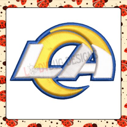 The Ladybug Designs, Los Angeles Rams Hat Embroidery Design, Rams fan gear, custom hat embroidery, NFL embroidery design, team spirit embroidery, custom sports patterns.