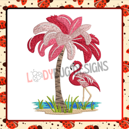 Pink Flamingo Embroidery Design