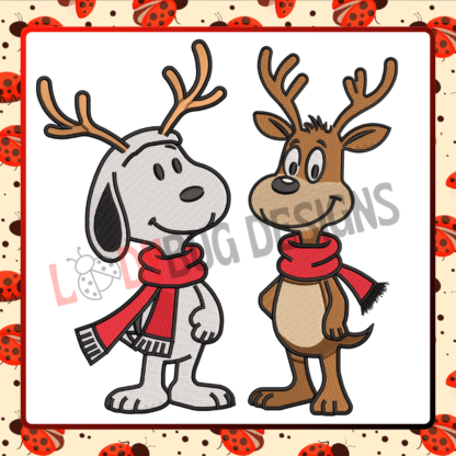Spread Christmas cheer with The Ladybug Designs' Snoopy and Reindeer Christmas Embroidery Design. Perfect for festive décor, apparel, and gifts, this charming pattern delivers quality and style.