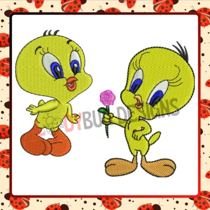 Add charm to your projects with The Ladybug Designs' Cute Tweety Bird Couple Embroidery Design. Featuring an adorable pair of Tweety Birds, this design is perfect for Valentine’s Day, couples' gifts, and personalized apparel. Crafted for smooth stitching and vibrant details, it is compatible with PES, DST, JEF, EXP, HUS, XXX, PDF, and VP3 formats, ensuring seamless use on all embroidery machines.